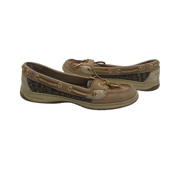 Sperry Top Sider Brown Angelfish Leopard Jacquard Boat Shoe Size 7.5 Women's - Picture 1 of 9